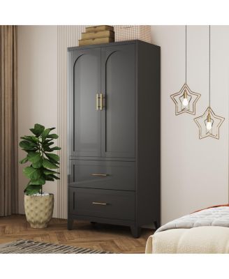 Streamdale 71" Black Metal Wardrobe Cabinet with 2 Drawers, Hanging Rod & Shelf