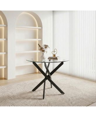 Streamdale Round Dining Table, 35.5" Glass Kitchen Table with Black Legs