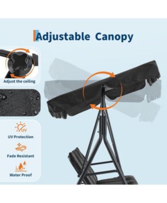 "3 Person Patio Swing Chair with Adjustable Canopy, Breathable Seat & Armrests for Backyard"