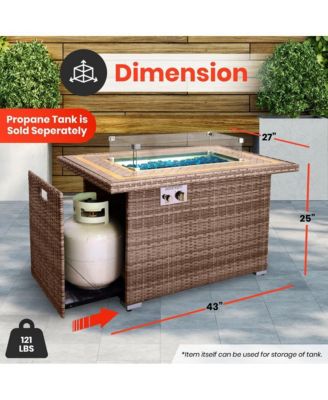 Outdoor Propane Fire Pit Table- 50,000 BTU Auto-Ignition Gas Fire Pit w/Glass Wind Guard, Mosaic Tabletop