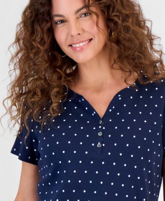 Women's Printed Short-Sleeve Henley Top