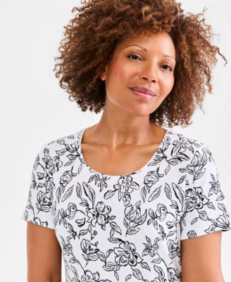Women's Printed Short-Sleeve Scoop-Neck Top