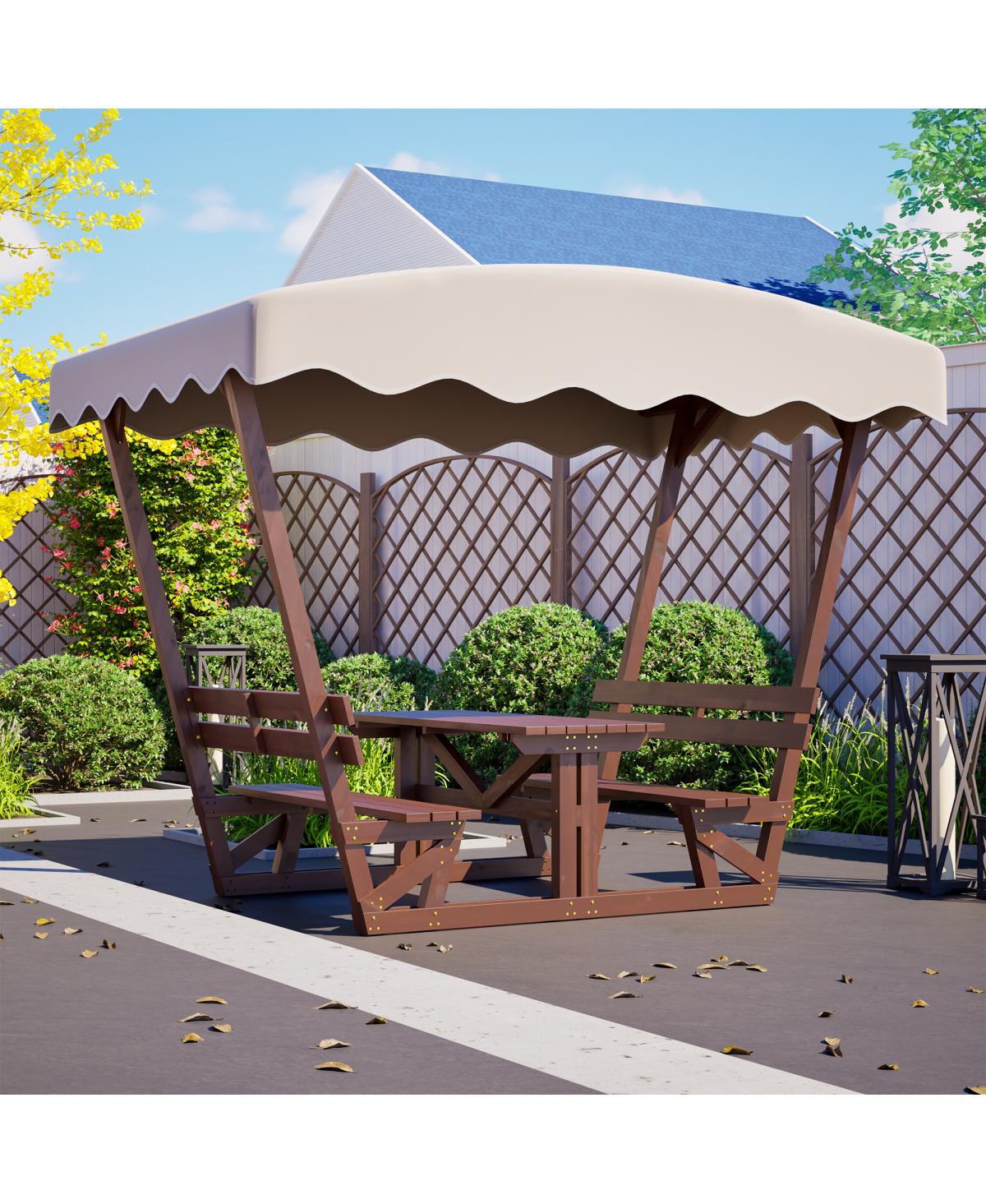 Streamdale Outdoor waterproof solid wood picnic table and bench set with canopy