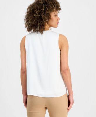 Petite Sleeveless Pleated Satin Top
