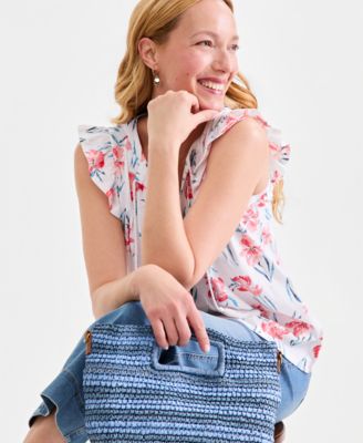 Women's Printed Pintuck Flutter Sleeve Top