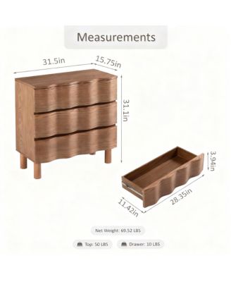 Modern 3 Drawer Dresser with Wave Design for Bedroom