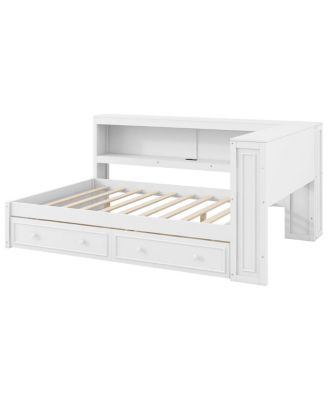 Streamdale Full Size Wood Daybed with Storage Shelves, USB, LED, and 2 Drawers