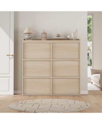 Wooden Shoe Cabinet with 6 Flip Drawers – Adjustable Shelf Shoe Organizer, Hidden Freestanding Shoe Storage for Entryway, Hallway, Living Room