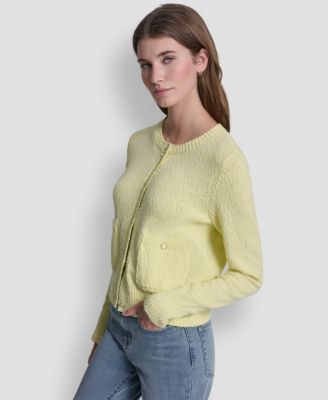 Women's Crewneck Front-Enamel Button Cardigan