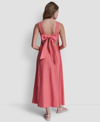 Women's Seamed Linen-Blend Tank Square Neck Dress