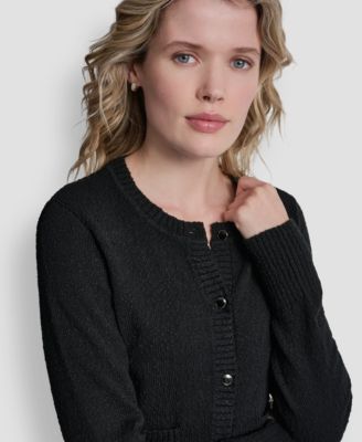 Women's Crewneck Front-Enamel Button Cardigan