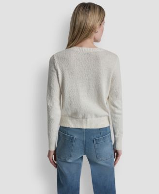 Women's Crewneck Front-Enamel Button Cardigan