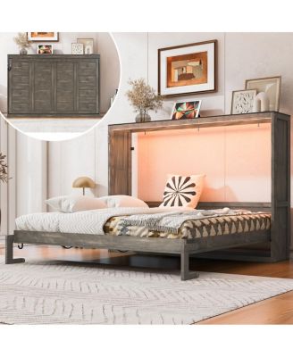 Full Size Murphy Bed with LED Light, Foldable Cabinet