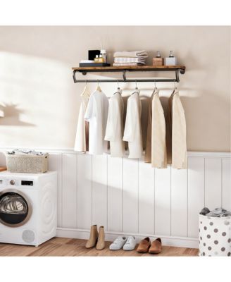 Wall Mounted 2-in-1 Clothes Rack with Top Shelf for Keys & Clothes