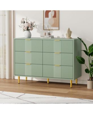 Fluted Dresser for Bedroom with 6 Drawers, 39.4" Wide Modern Chest of Drawers with Metal Handle