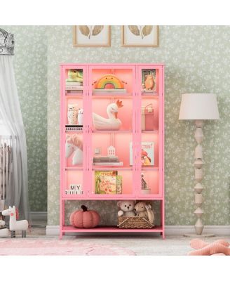 67.25" Iron Display Cabinet with Glass Door and LED Lights