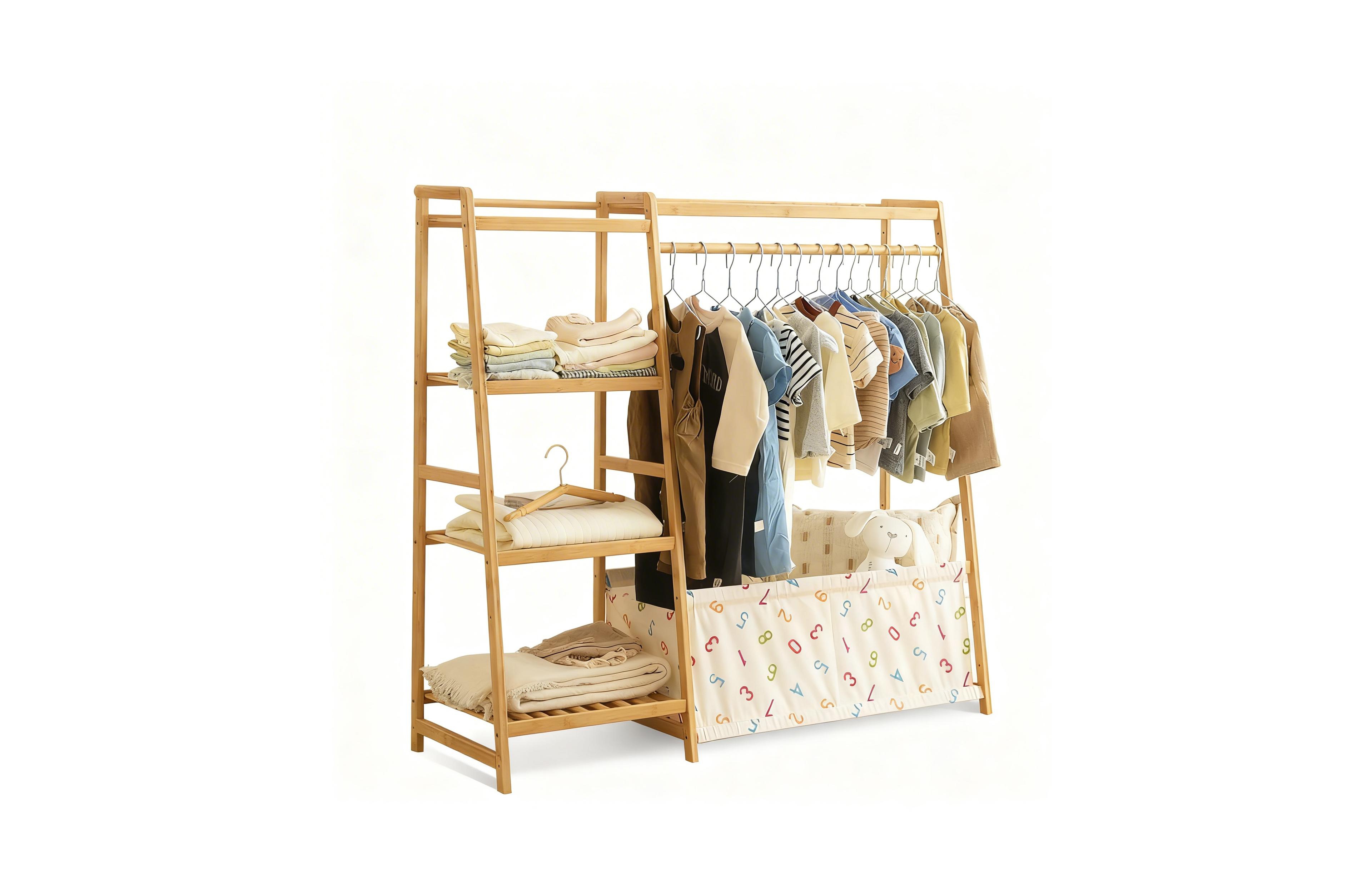 Yigii Children's 5-Tier Storage Rack with Hanging & Concealed Toy Bag