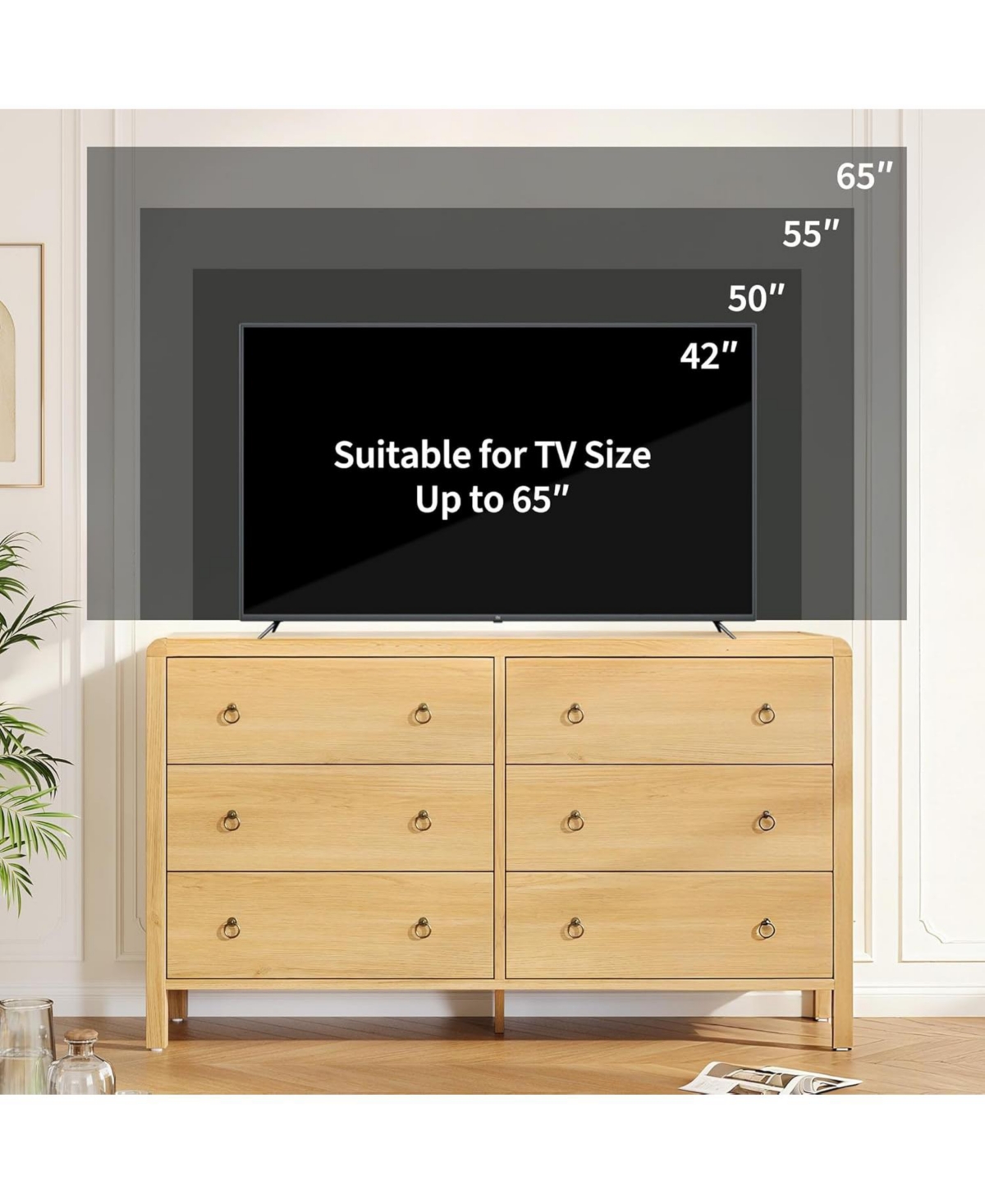 gaomon 6 Drawer Dresser, Storage Organizer with Sturdy Metal Handle, Tv Stand for 55 inch Tv, Chest of Drawers for Living Room, Hallway