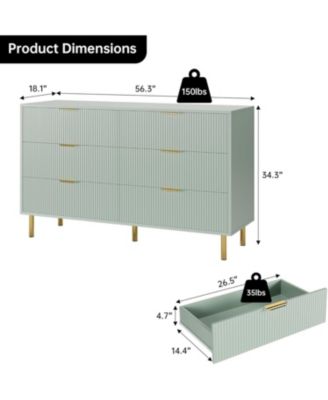 6 Drawer Dresser for Bedroom, Large Chest of Drawers, Modern Wood Storage Dresser Organizer with Gold Metal Handles & Anti-Tipping Device
