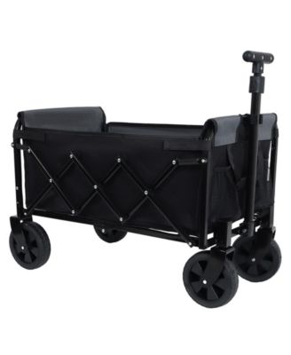 Collapsible Wagon Cart - Heavy Duty Utility Cart with Bench Seat, Storage Compartment and Included Dog Tether for Groceries