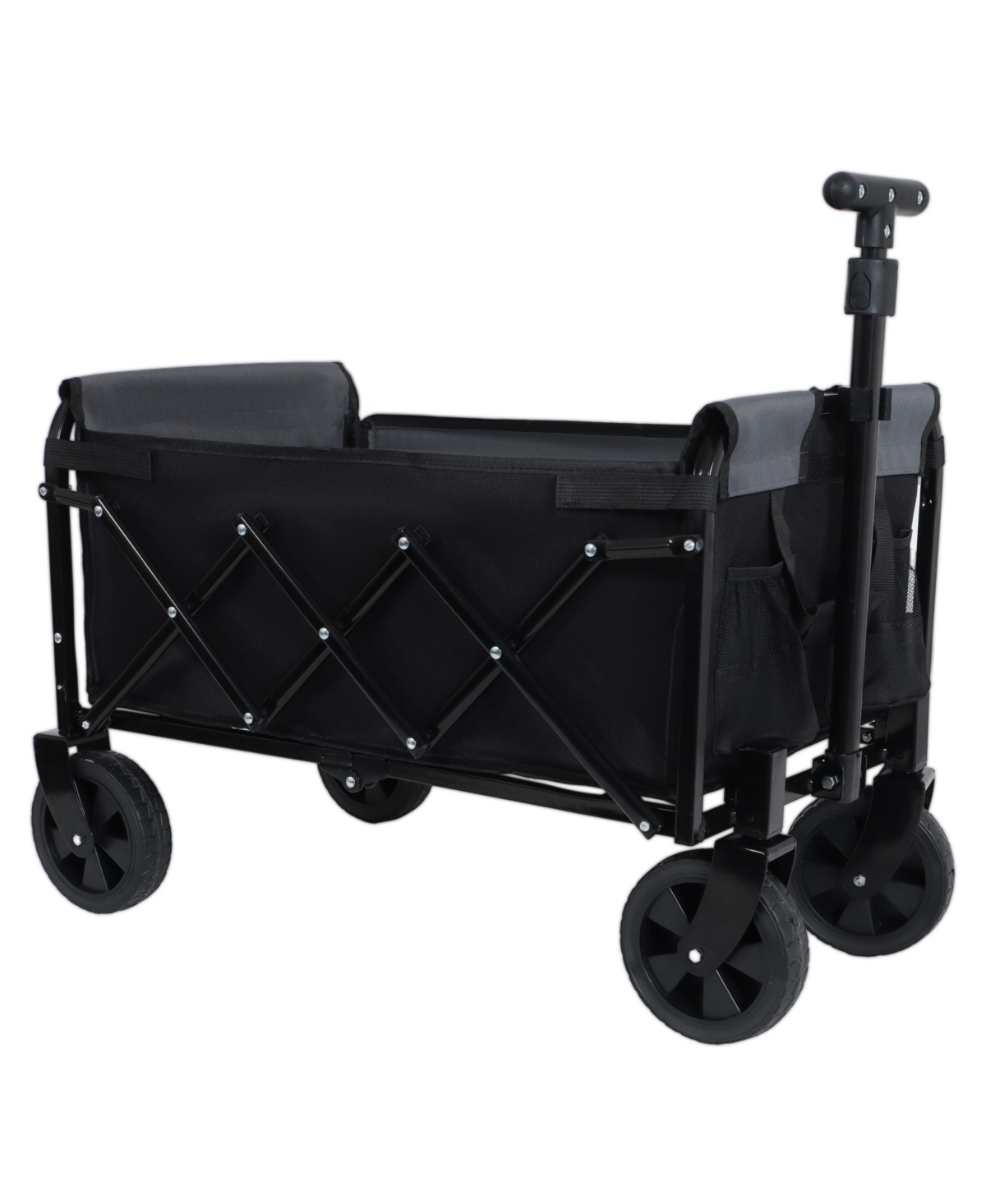 Rainsken Collapsible Wagon Cart - Heavy Duty Utility Cart with Bench Seat, Storage Compartment and Included Dog Tether for Groceries
