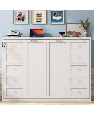 Full Size Murphy Bed with LED Light, Foldable Cabinet