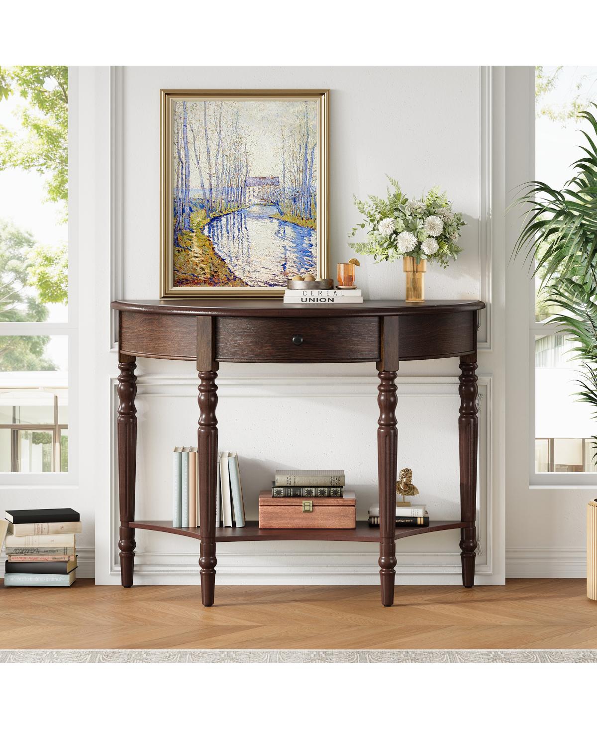 Streamdale Furniture Farmhouse Half Moon Console Table with Drawer & Shelf