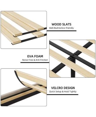 Size Bed Frame with Upholstered Wingback Headboard, Luxurious Linen Upholstery Platform Bed with Charging Station, Button Tufted Design