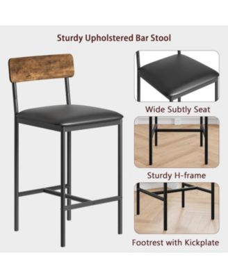 Bar Stools Set of 2 Kitchen Bar Stools with Footrest PU Upholstered Counter Height Barstools Bar Chairs with Back for Kitchen Easy Assembly