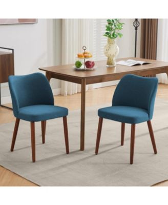 Dining Chair Set of 4, Linen Dining Chair with Wood Legs, Wing Backrest, Wooden Kitchen Chair, Kitchen Chairs with Thick Cushions