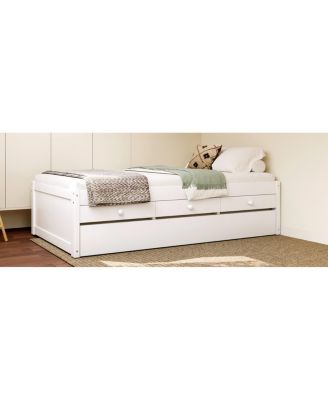 Twin Platform Bed with Trundle and 2 Drawers, Solid Wood