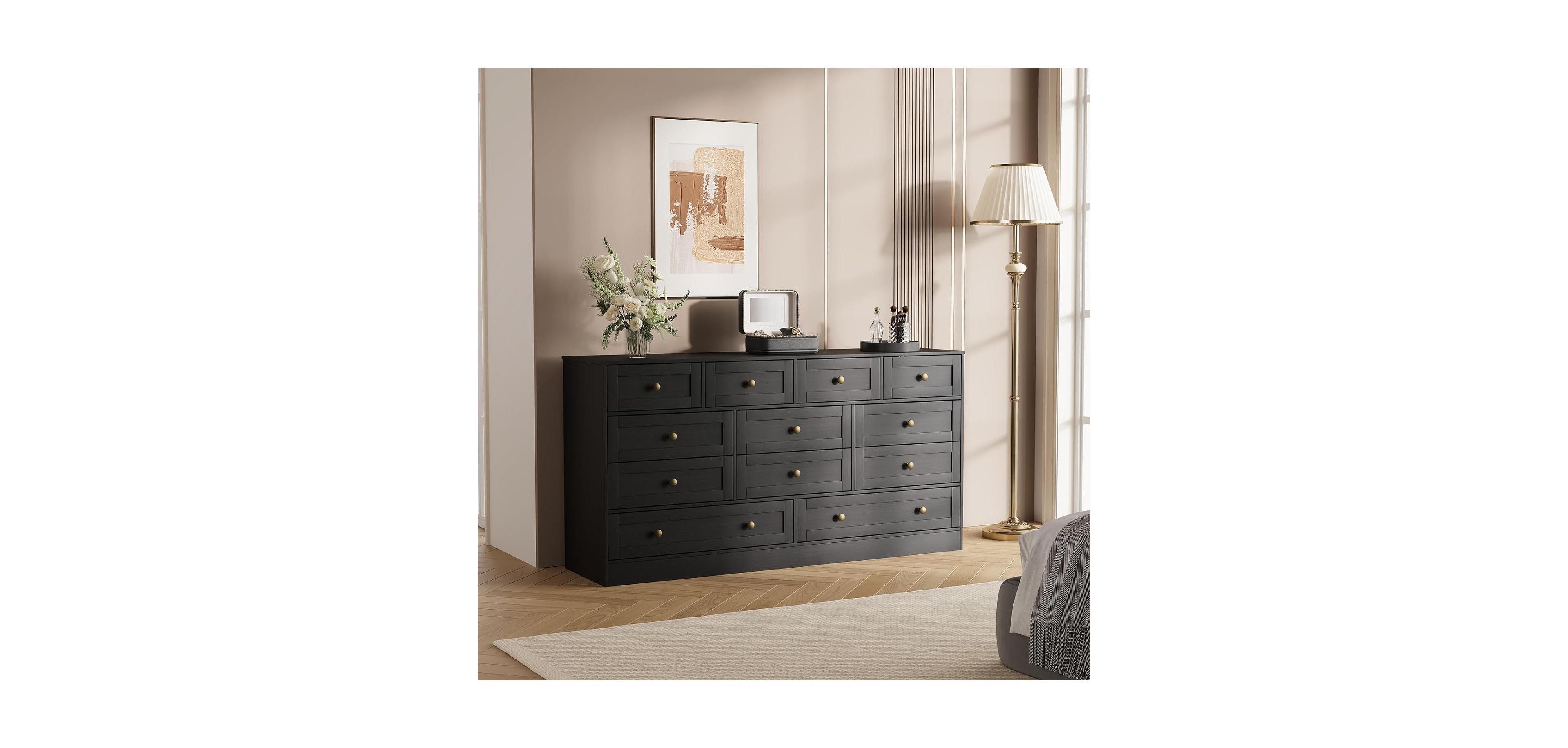 gaomon 2 Drawers Wood Dressers for Bedroom, Wooden Chest of Clothes Storage Organizer Living Room, Modern Wide Tv Dresser 65 Inch