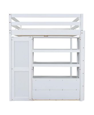  Wood Full Loft Bed with Wardrobe, Desk, Storage & Drawers