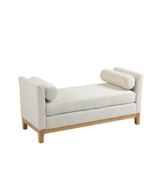  Elegant Upholstered Bench with Wood Legs & 2 Bolster Pillows