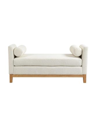  Elegant Upholstered Bench with Wood Legs & 2 Bolster Pillows