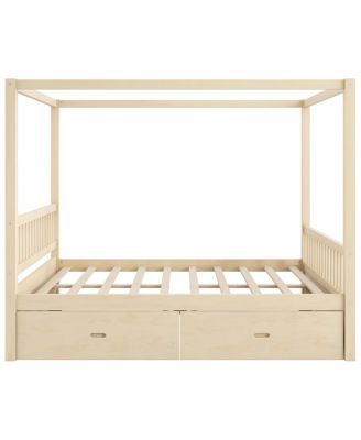 Wooden Canopy Bed with Storage Drawers, Queen size
