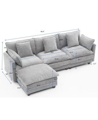 3-Seat Sectional Sofa with Storage Ottoman for Living Room