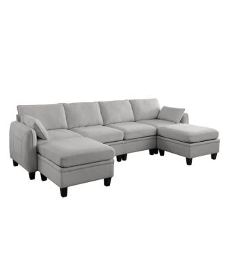  109" Contemporary L-Shaped Chenille Sectional Sofa with Storage Ottoman