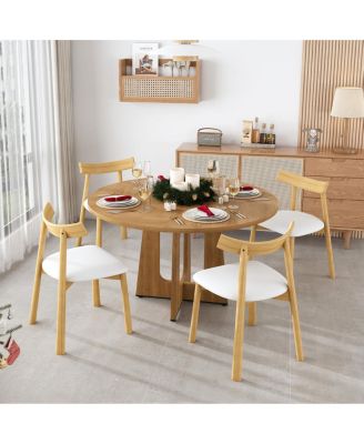 Streamdale Farmhouse Round Dining Set: Oak Table & 4 Chairs with PU Cushions