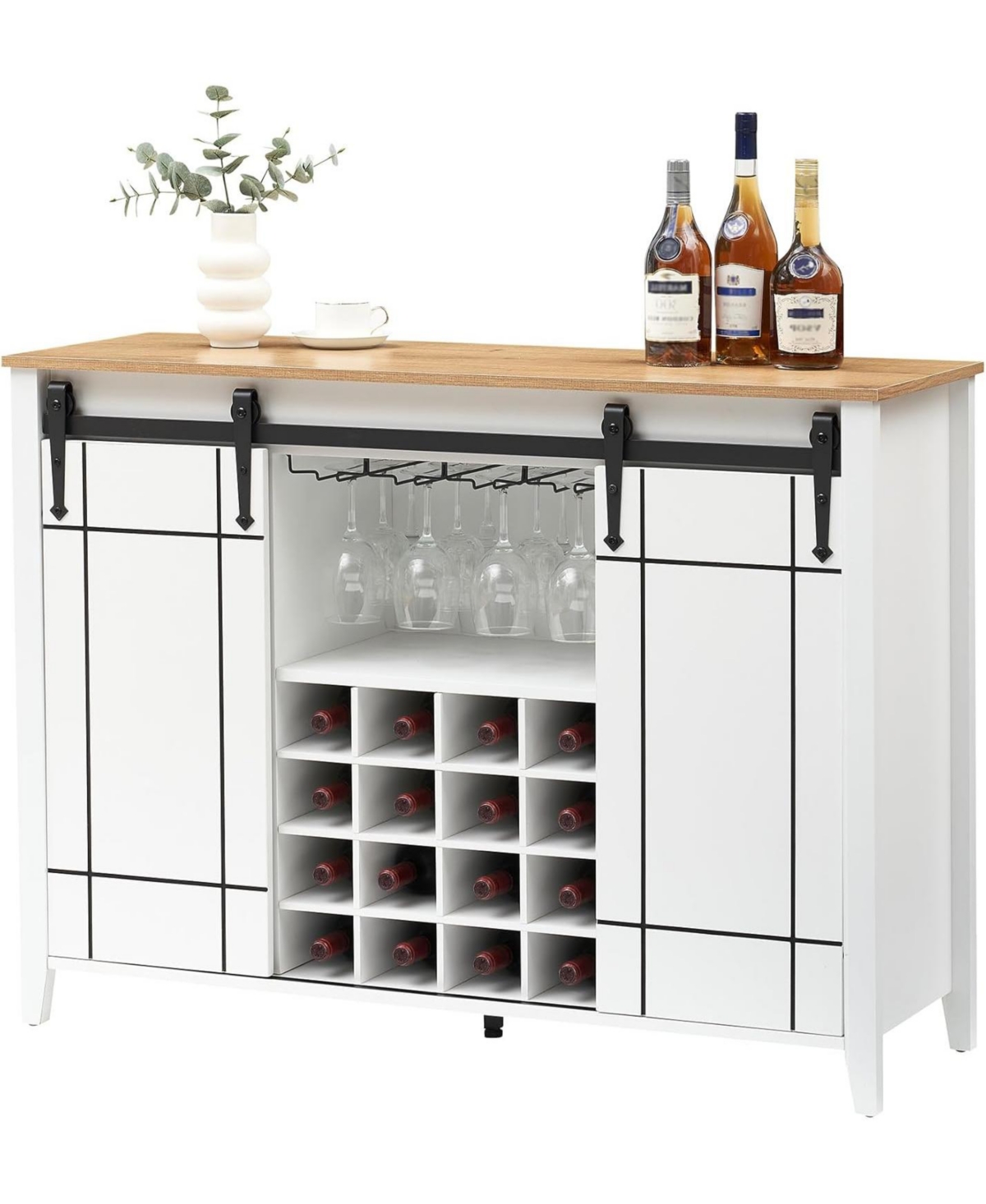 gaomon 47 Inch Wine Bar Cabinet with Sliding Barn Door Buffet Sideboard Cabinet with 16 Bottle Wine Rack