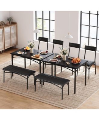 Dining Table Set for 4 Kitchen Table with Upholstered Bench and 2 Chairs 4-Piece Wooden Dining Table Set for Apartment Dining Room Small Space.