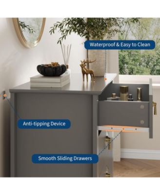 Dresser for Bedroom with 5 Drawers, 32 in Wide Modern Chest of Drawers with Metal Handle, Dresser TV Stand, Wood Drawer Organizer for Bedroom