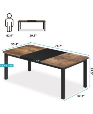 78.7 Inch Long Rectangle Dining Table for 6-8 People Industrial Wood Dinner Table