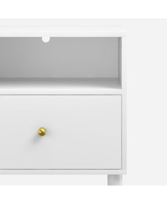 Modern White Nightstand with Drawer & Open Shelf, Bedside Table