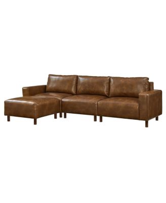  Modern Luxury PU Leather Sectional Sofa Couch with Convertible Ottoman, Brown