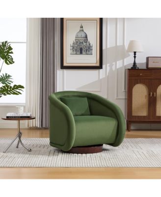 Velvet Swivel Accent Chair, 360-Degree Comfy Pumpkin-Shaped Chair