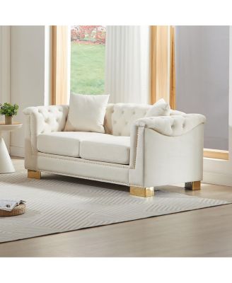 Classic Modern Chesterfield Sofa, 62-inch Velvet Two-Seater with Nailhead Decor