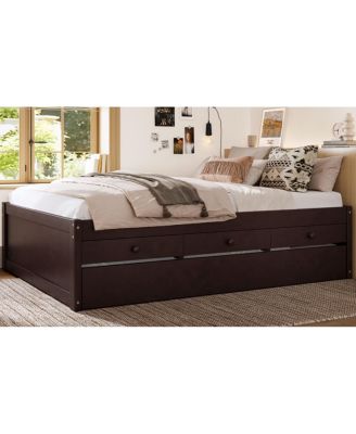 Full Platform Bed with Trundle, 2 Drawers, Solid Wood, Espresso