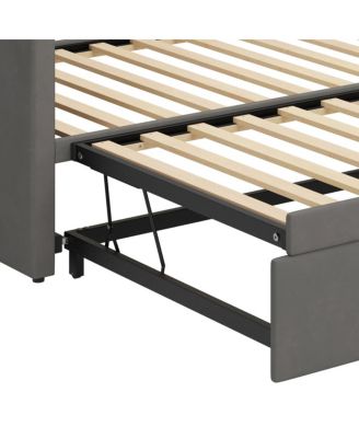 Twin Size Upholstered Velvet Daybed with Pop-Up Trundle