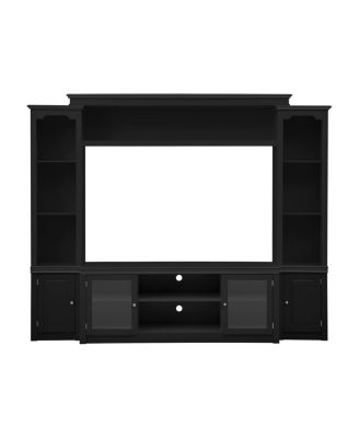 Modern TV Stand with Bookcase for TVs Up to 65-inch, 4 Shelves, Glass Doors